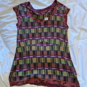 Vintage Designer Green and Purple Plaid Shirt Sz M